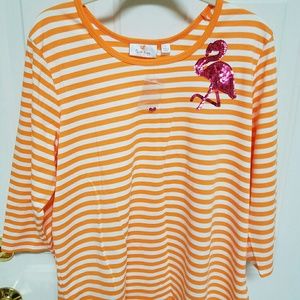 Quacker Factory Sz L NWT Orange Stripe Ladies Top